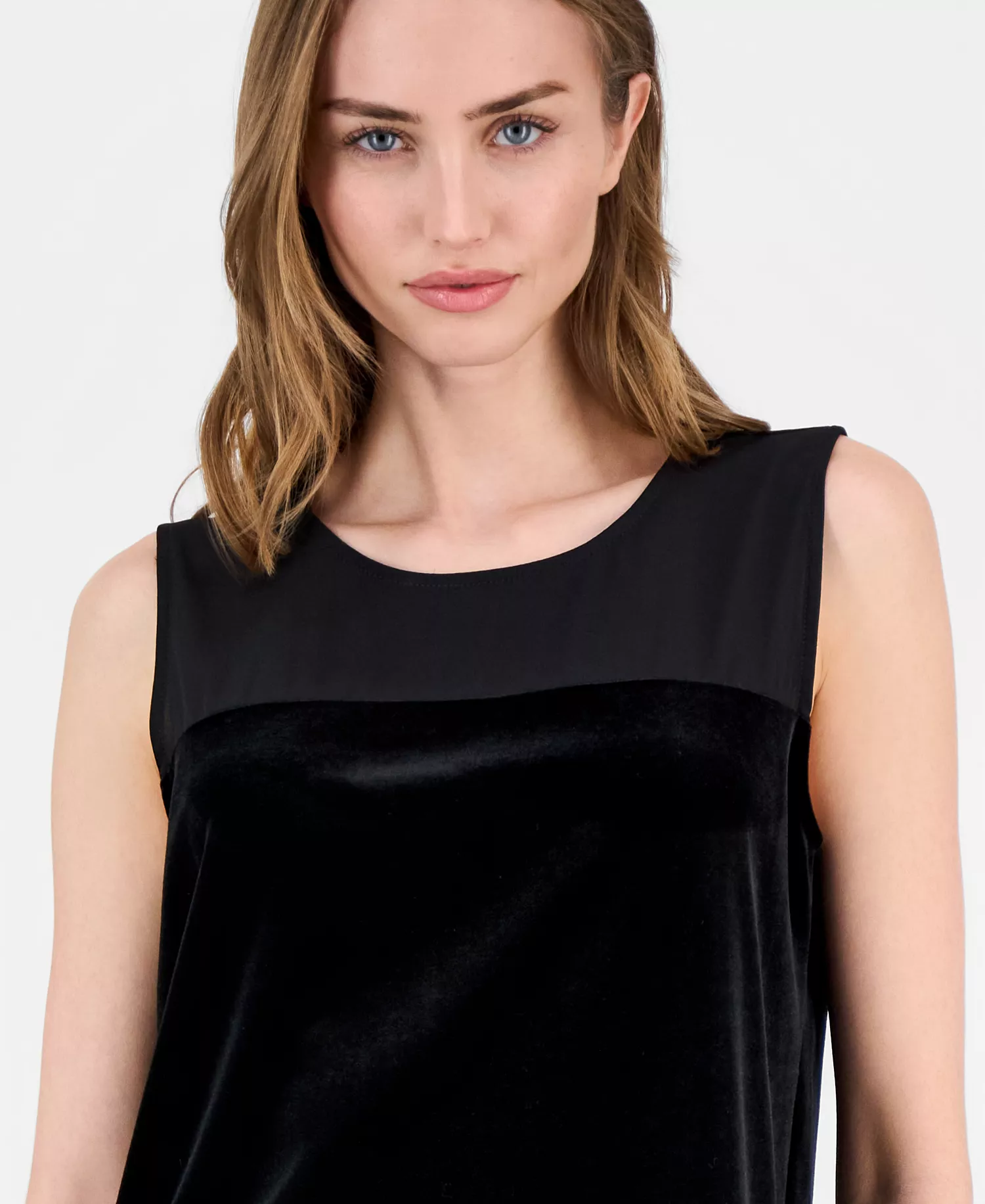 Women's Sleeveless Mixed-Media Top - Black - L
