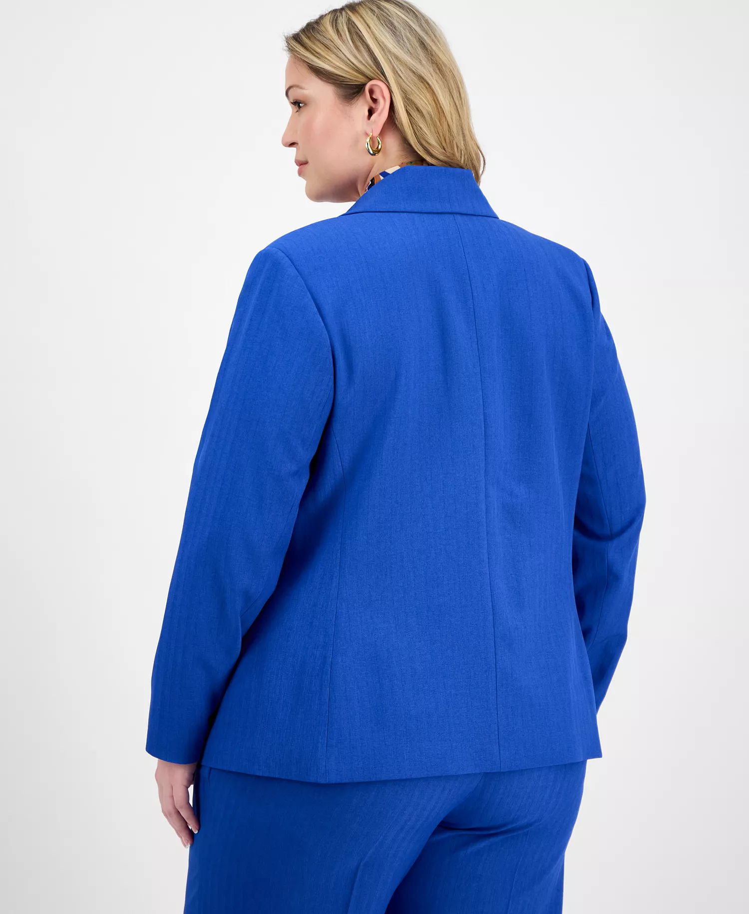 Plus Size Faux Double-Breasted Boyfriend Blazer  - New Royal - 14W