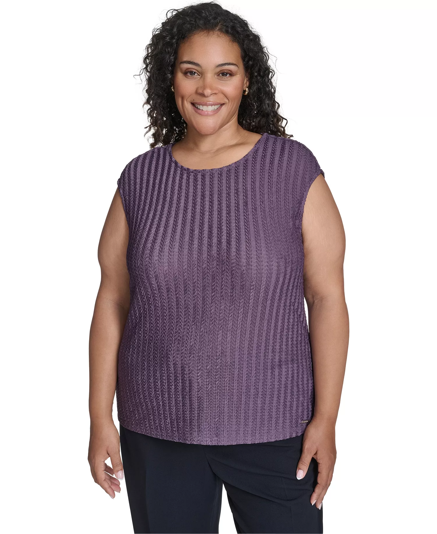 Women's Plus Size Cap Sleeve Textured Knit Top - Winter Plum - 1X