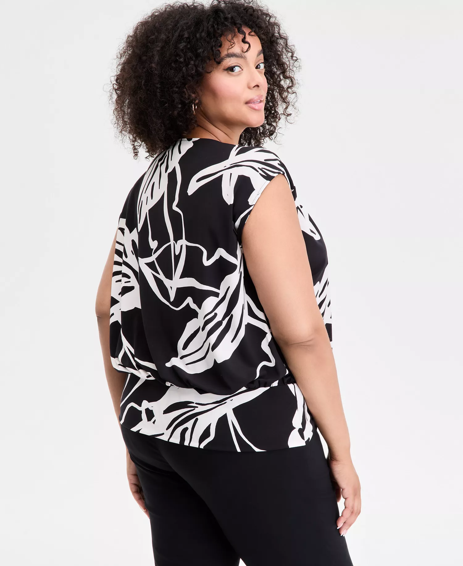 Plus Size Animal-Print V-Neck Top, Exclusively at Macy's - SORA LEAF BLK - 2X
