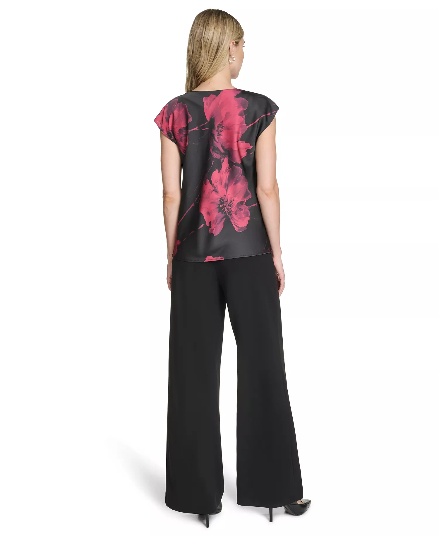 Women's Cowl Neck Blouse - Cranberry Multi - L