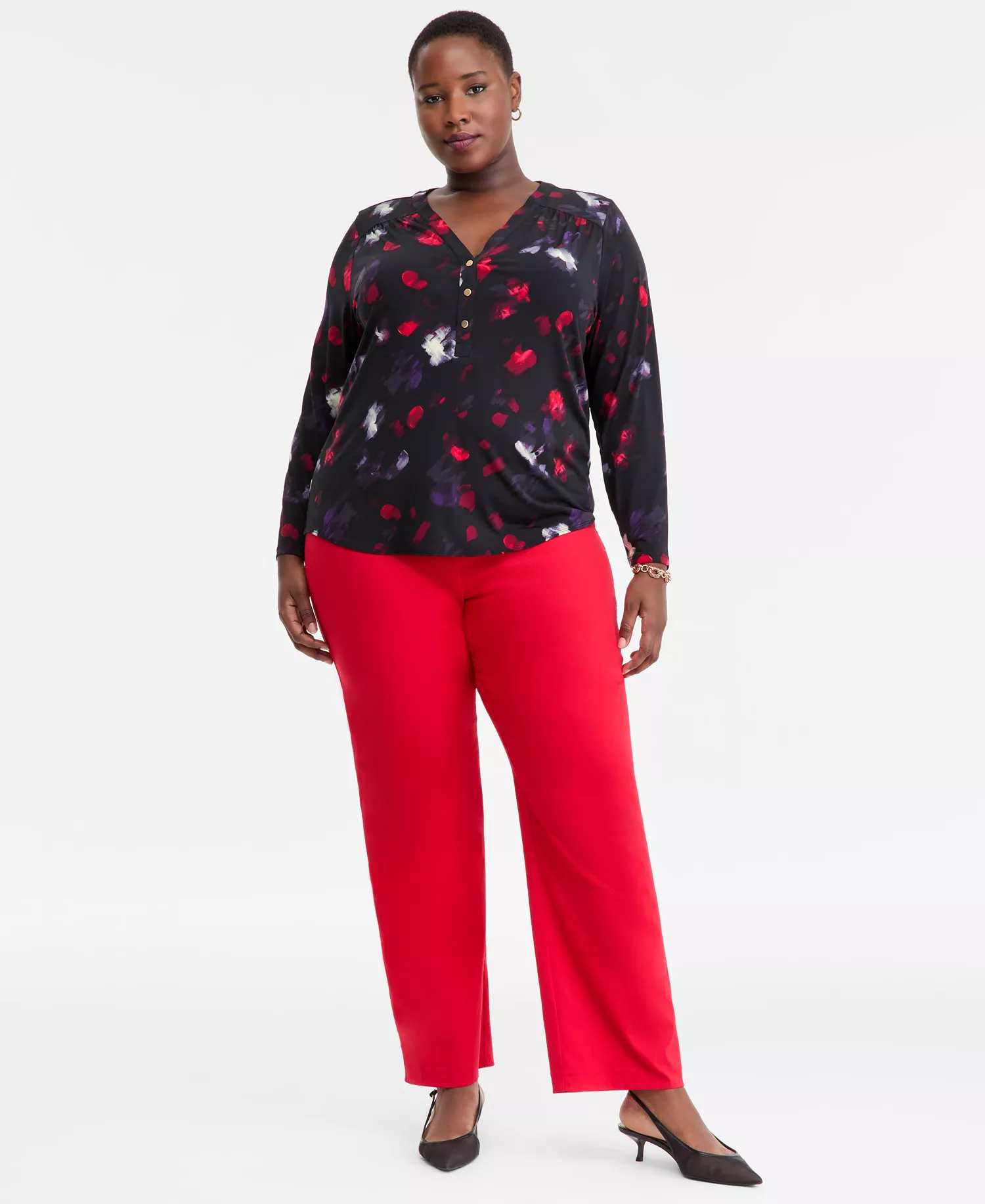 Plus Size V-Neck Long-Sleeve Top, Macy's Exclusive  - Ava Blooms - 0X