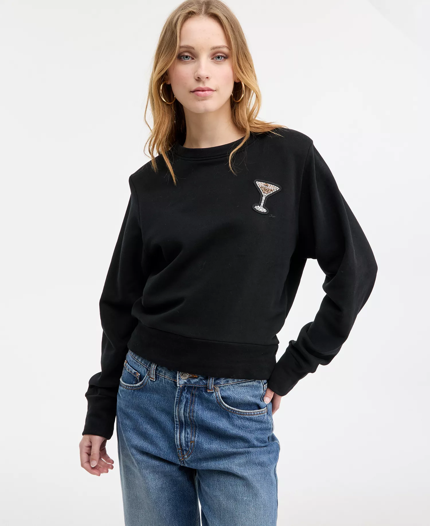 Women's Martini Appliqué Sweatshirt - Black - L