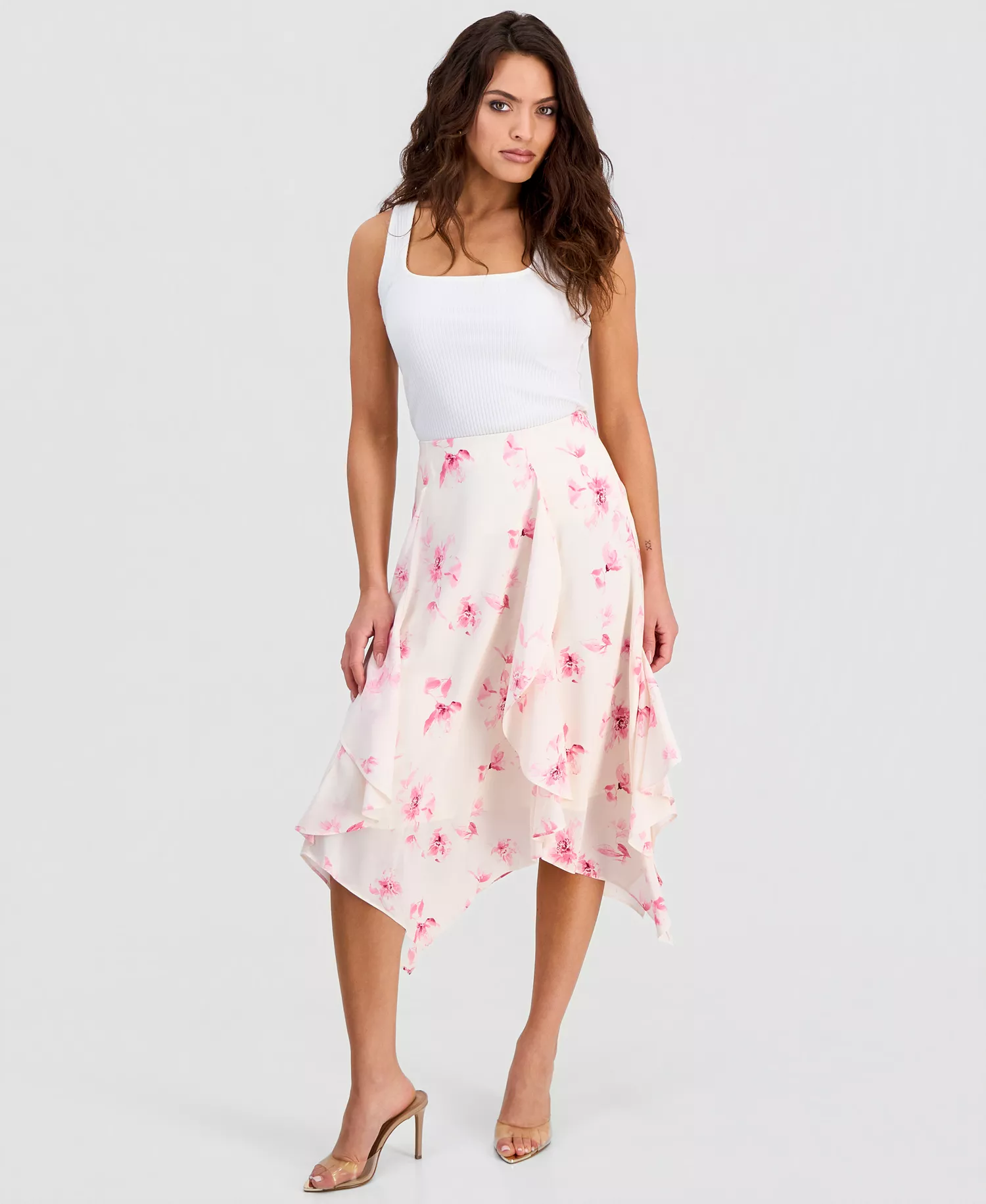 Petite Printed Ruffled Midi Skirt, Created for Macy's - Aria Garden - P/L