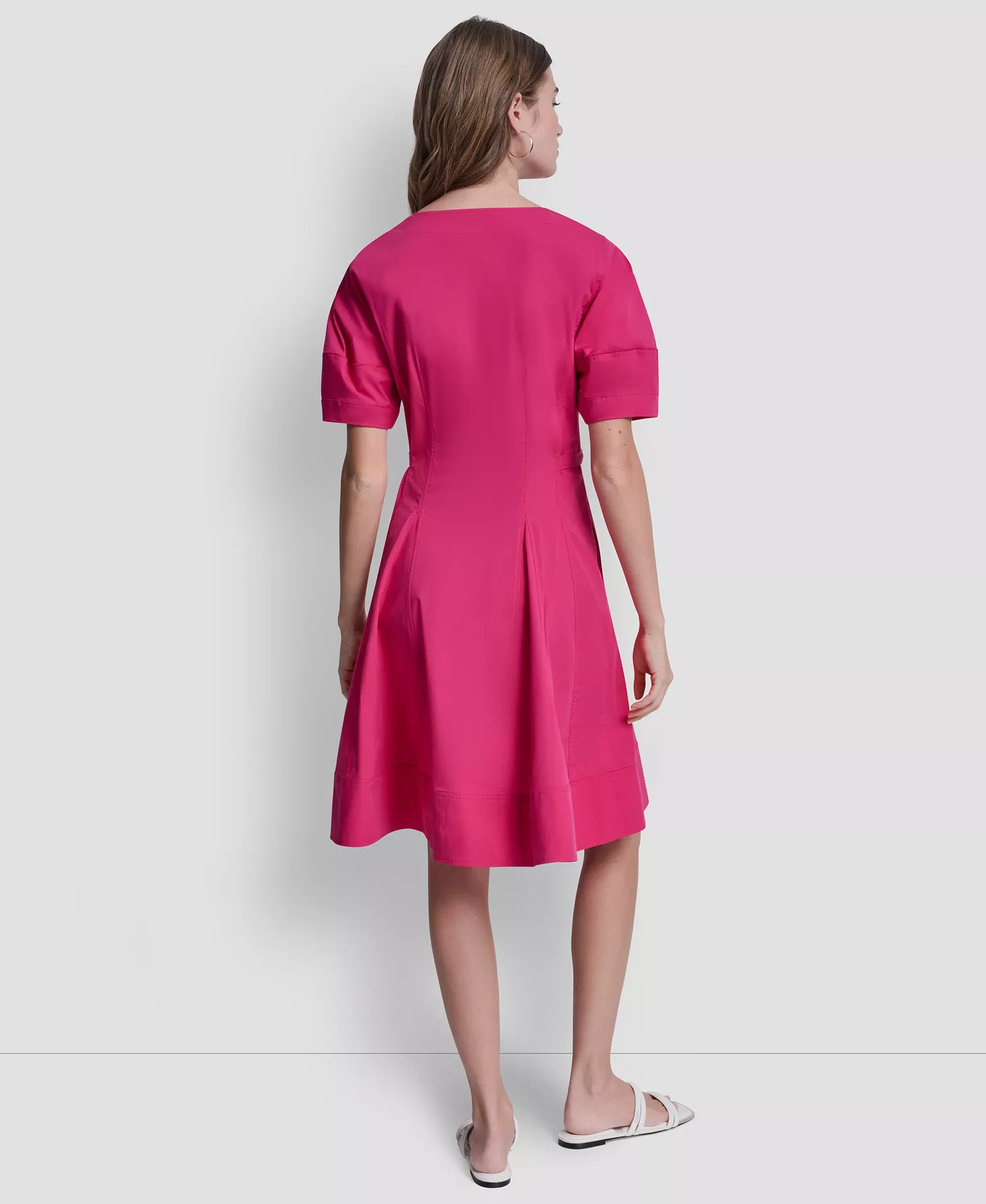 Women's Lantern Puff-Sleeve V-Neck Dress - Hot Pink - 0