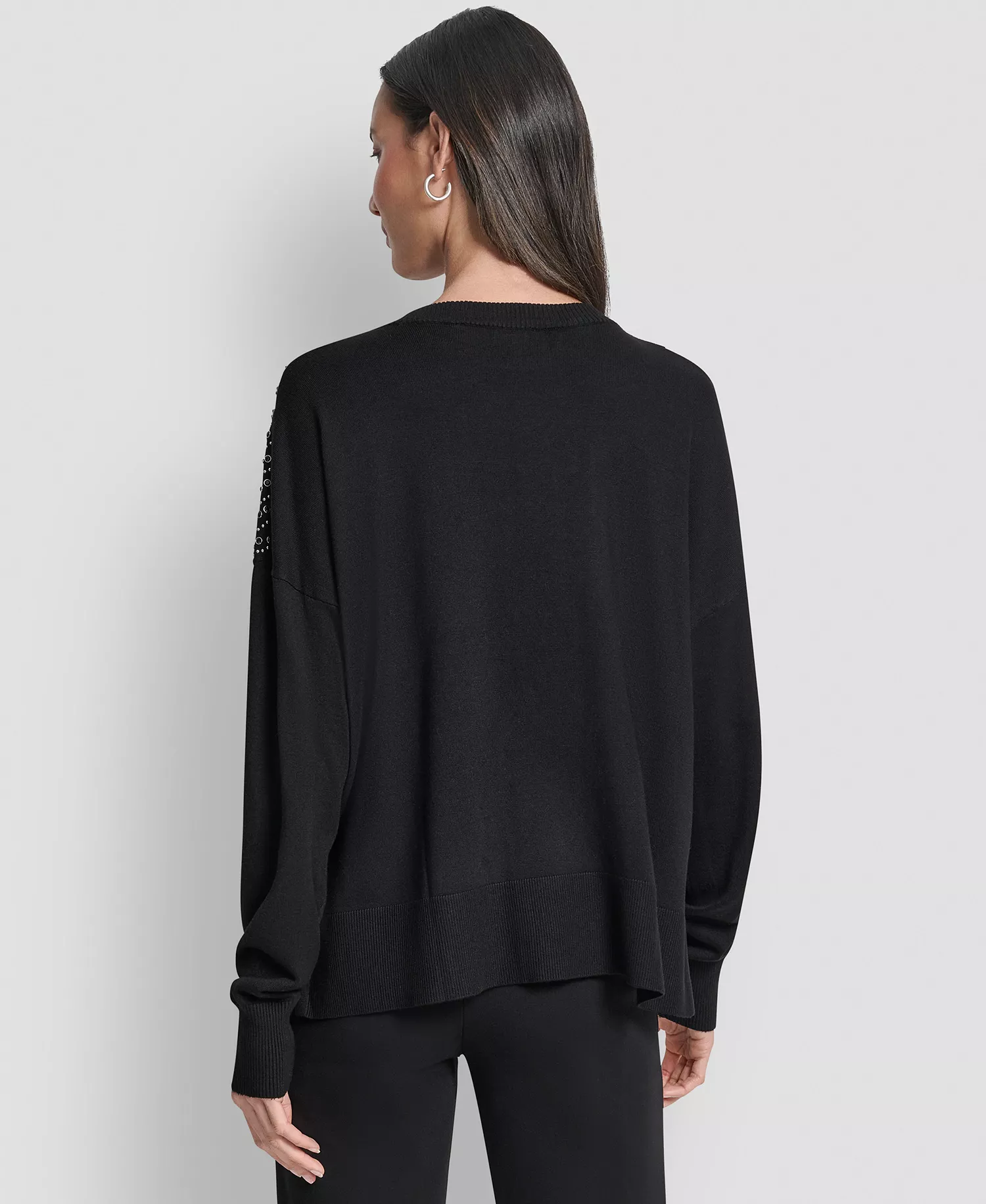 Women's Hotfix Fringe Long Sleeve Sweater - Black - M