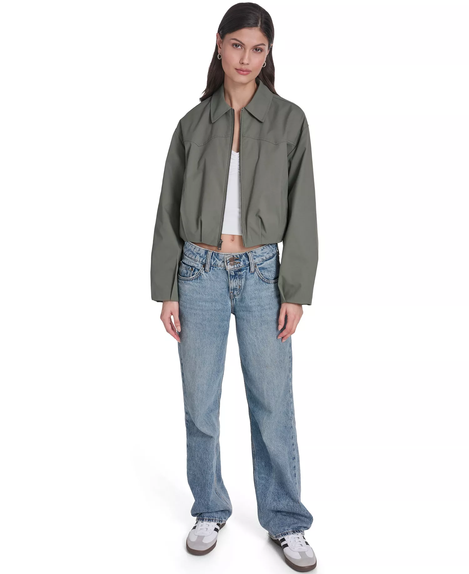 Women's Bubble Hem Bomber Jacket - Sage - L