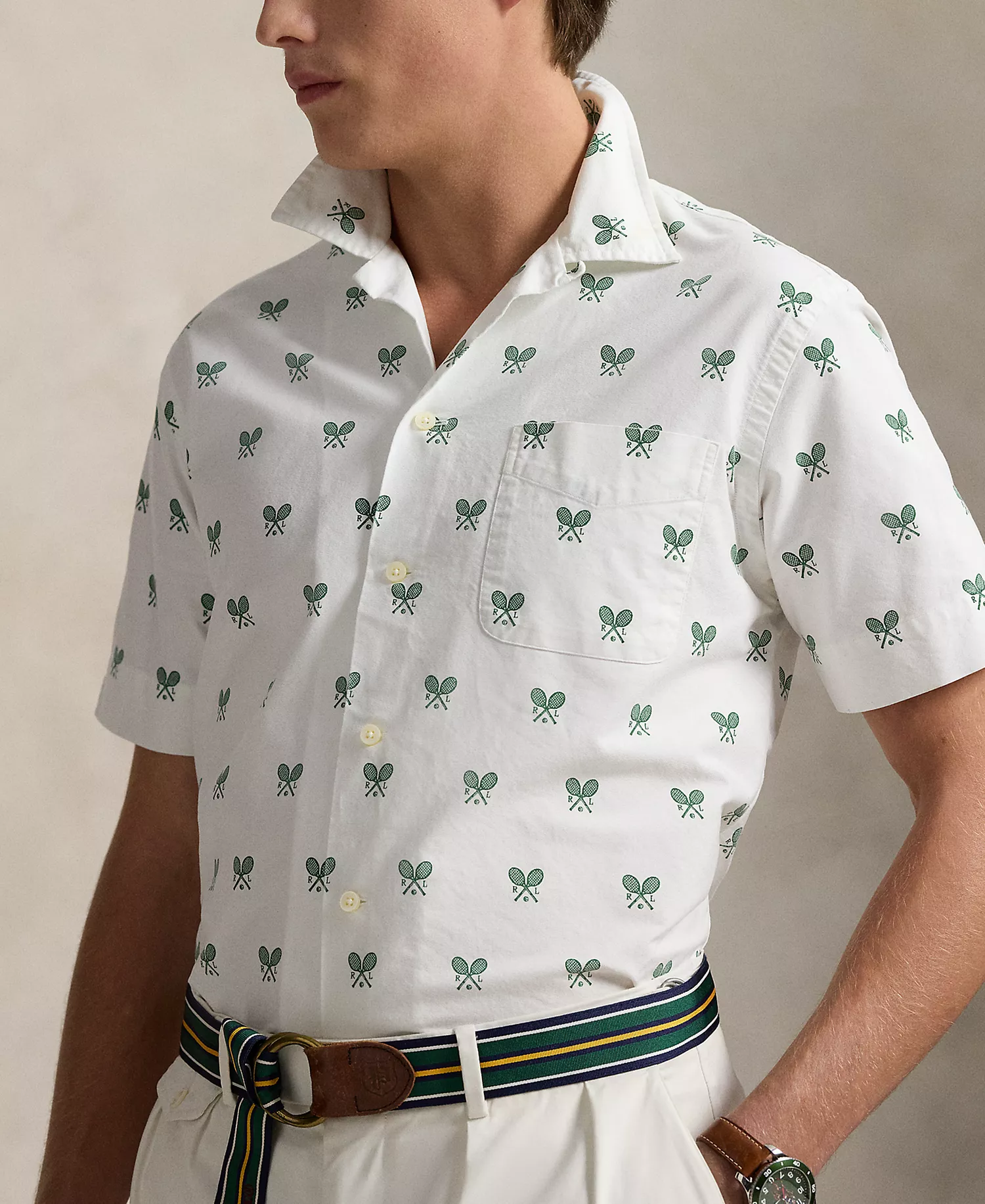 Men's Classic-Fit Racquet-Print Oxford Shirt - Crossed Rackets - 2XL