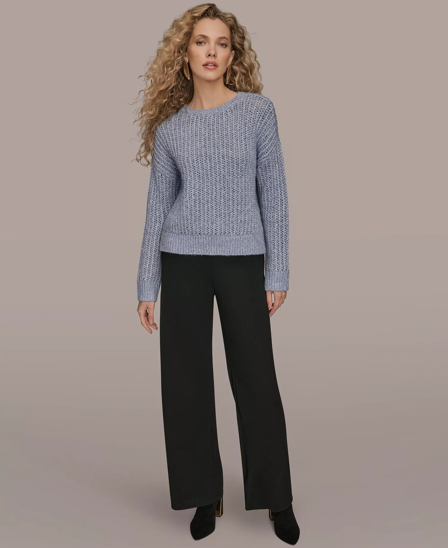 Women's Oversized Long Sleeves Open Stitch Sweater - Tempest - L