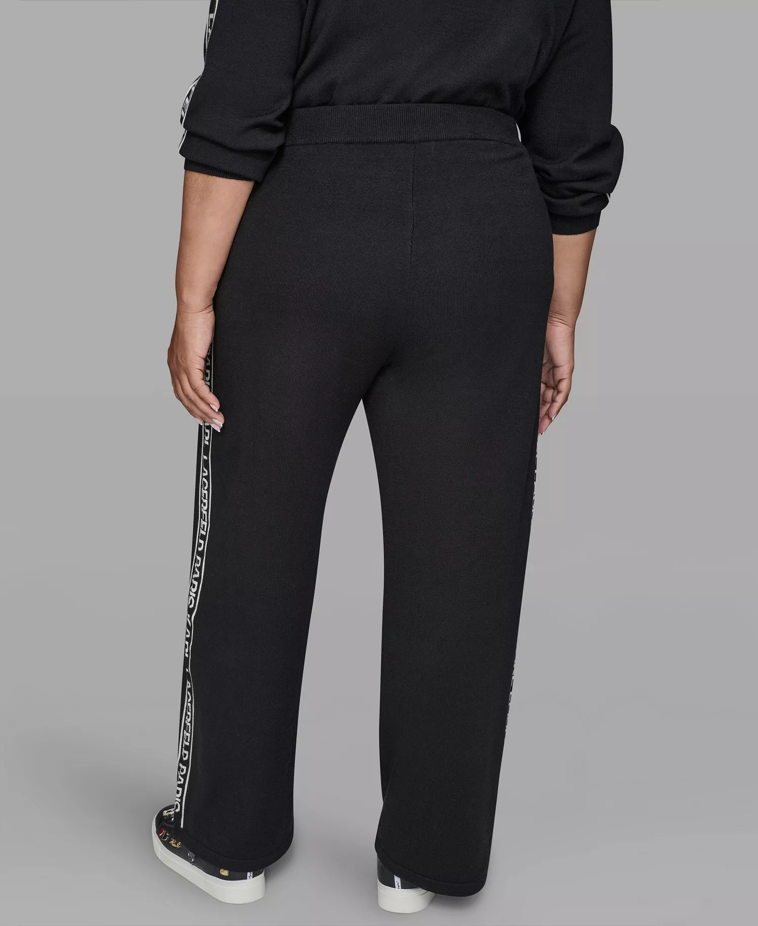 Women's Plus Size Wide Leg Side Logo Pants - Black - 0X