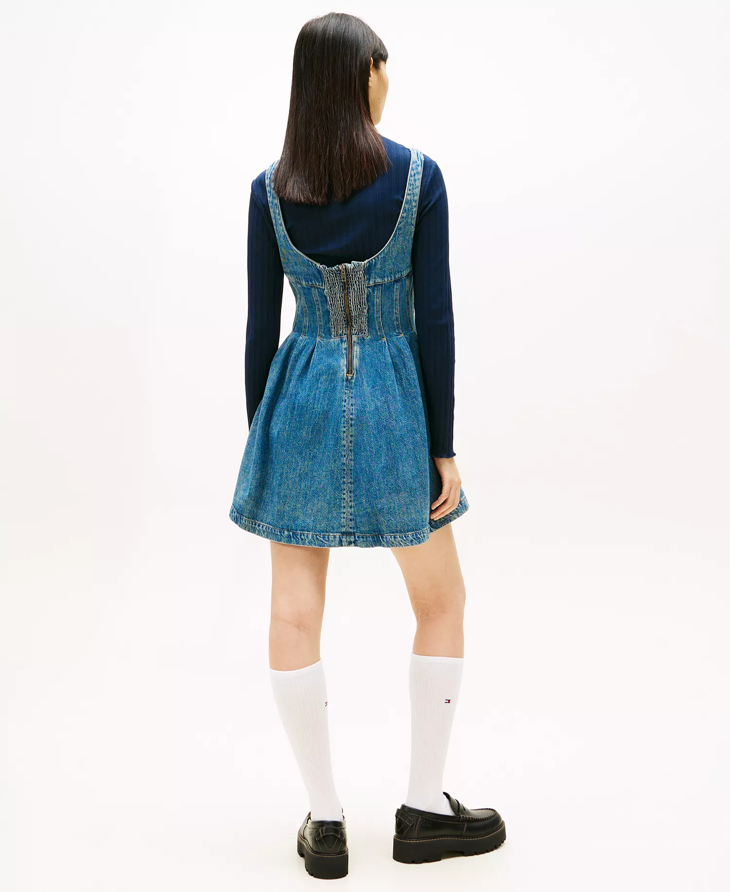Women's Pleat Seam Denim Dress - Denim Medium - L