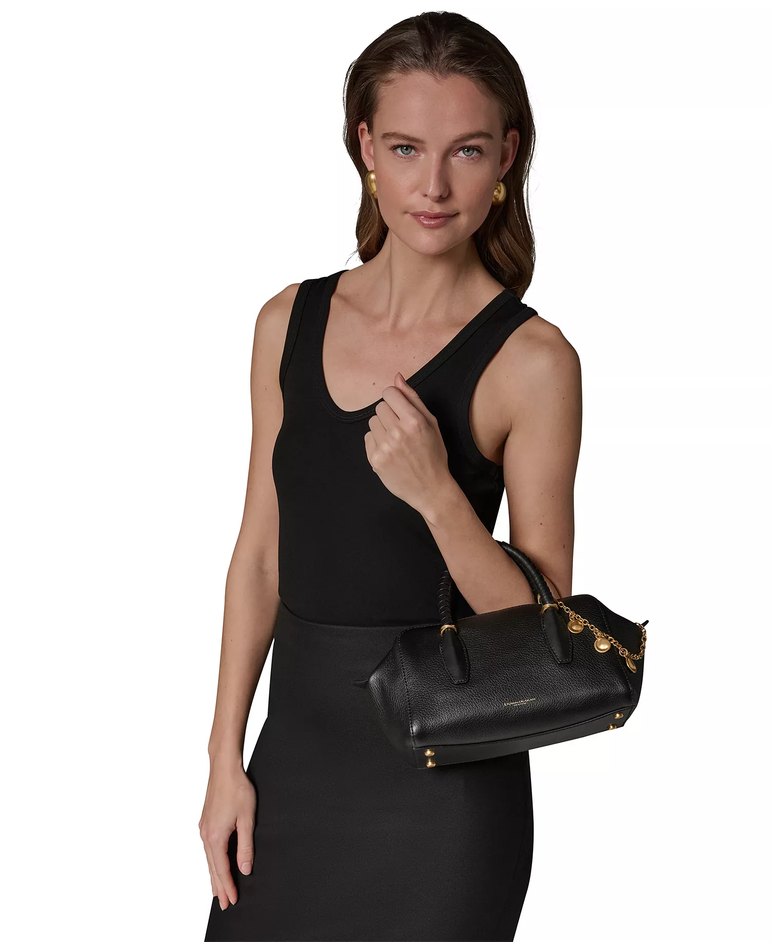 Chantilly Leather Medium Satchel Bag - Black/Gold - ONE SIZE