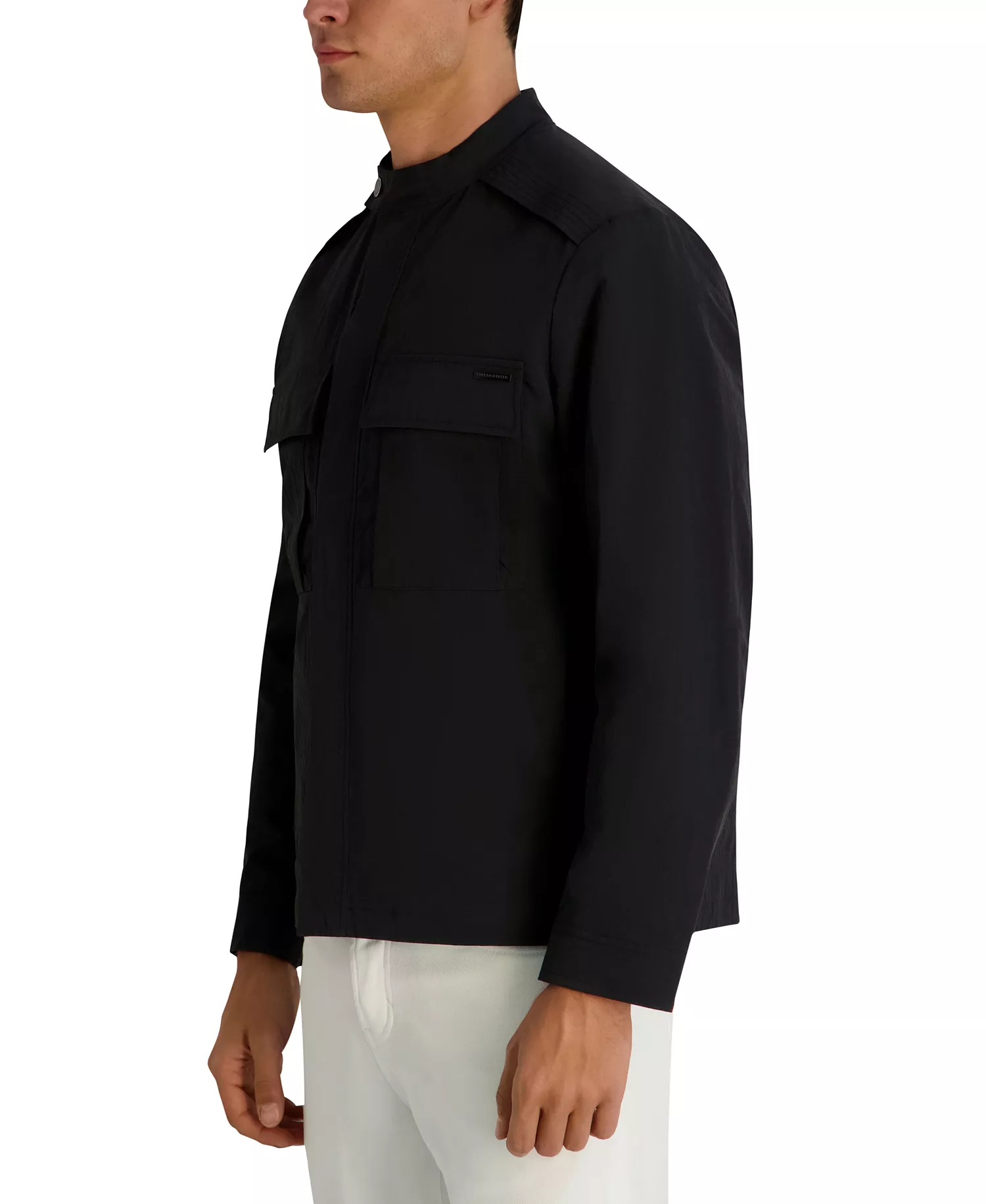 Men's Crinkle Cut Snap Button Jacket - Black - 2XL