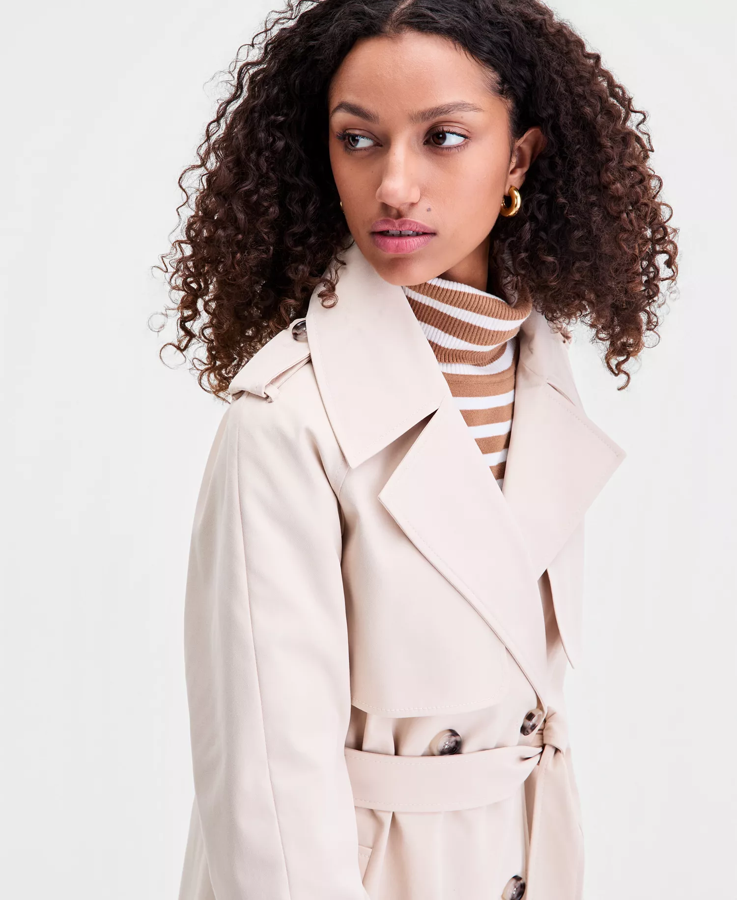 Petite Double-Breasted Belted Trench Coat - CALICO - P/L