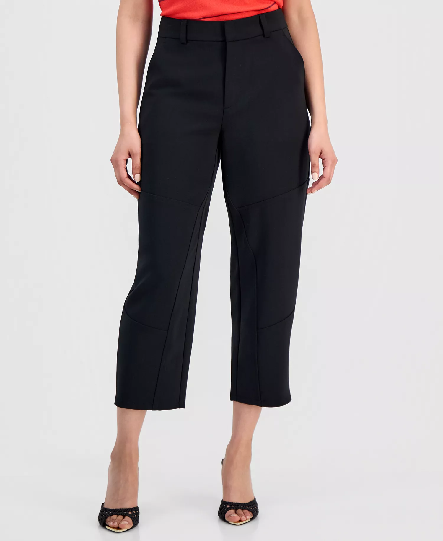 Petite High-Rise Barrel-Detail Pants, Macy's Exclusive - Deep Black - 0P