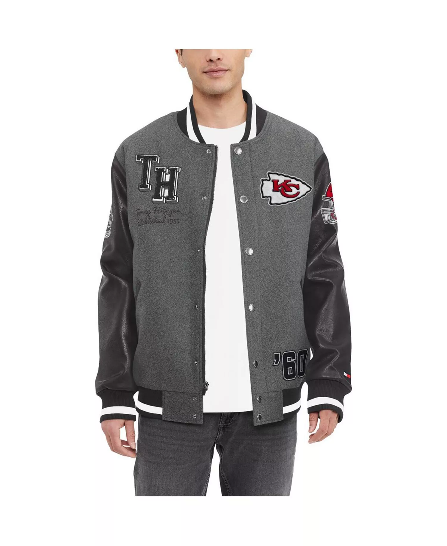 Men's Heather Gray, Black Kansas City Chiefs Gunner Full-Zip Varsity Jacket - Heather Gray, Black - L