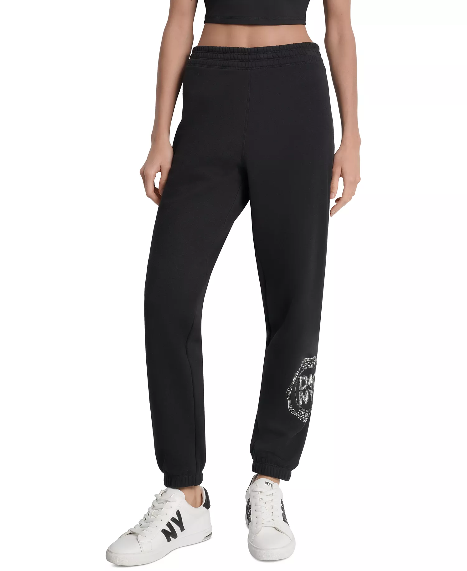 Women's Embellished Medallion-Logo Joggers - Black/ Eggnog - L