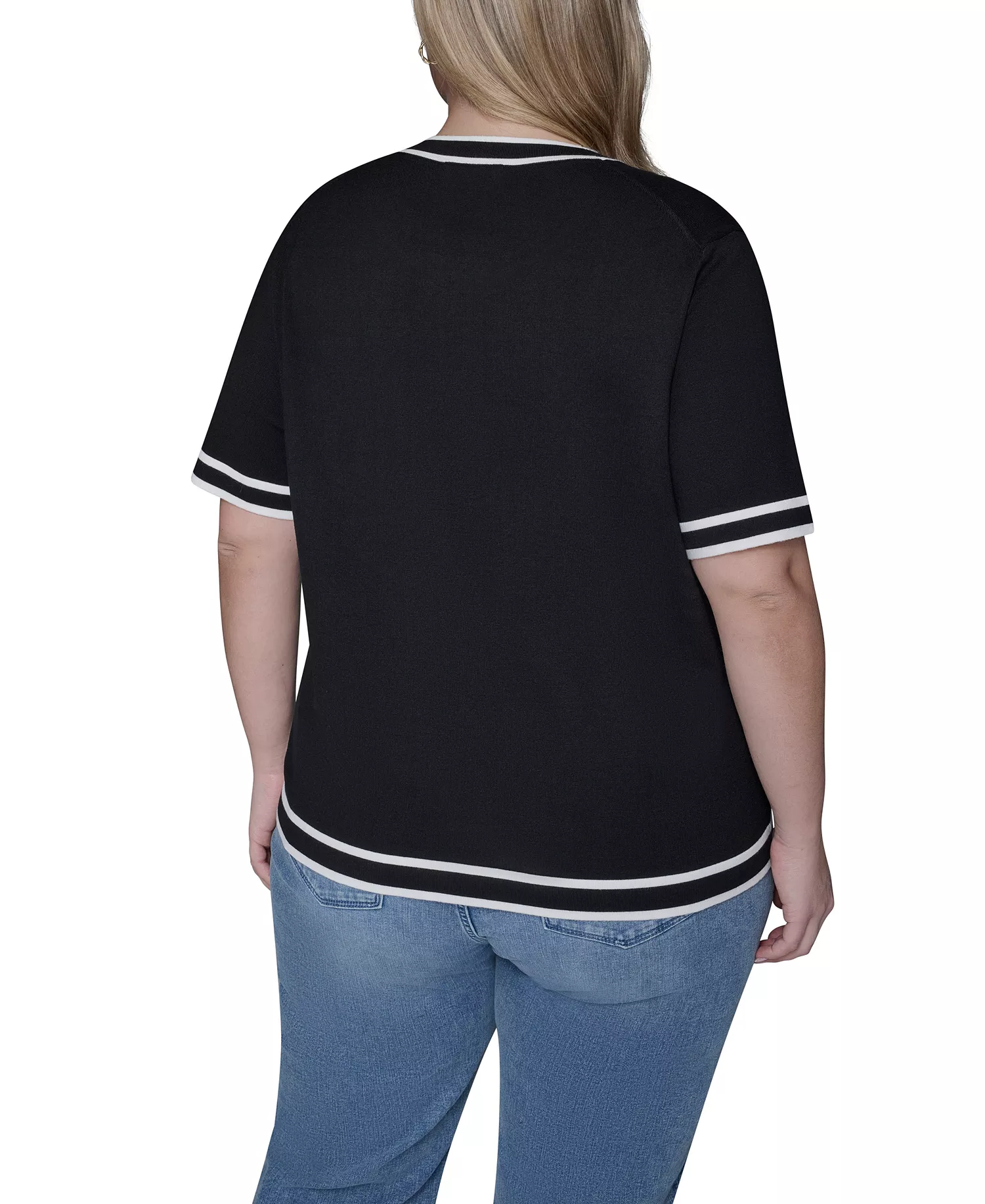 Women's Plus Size Crew Neck Short-Sleeve Sweater - Black - 0X