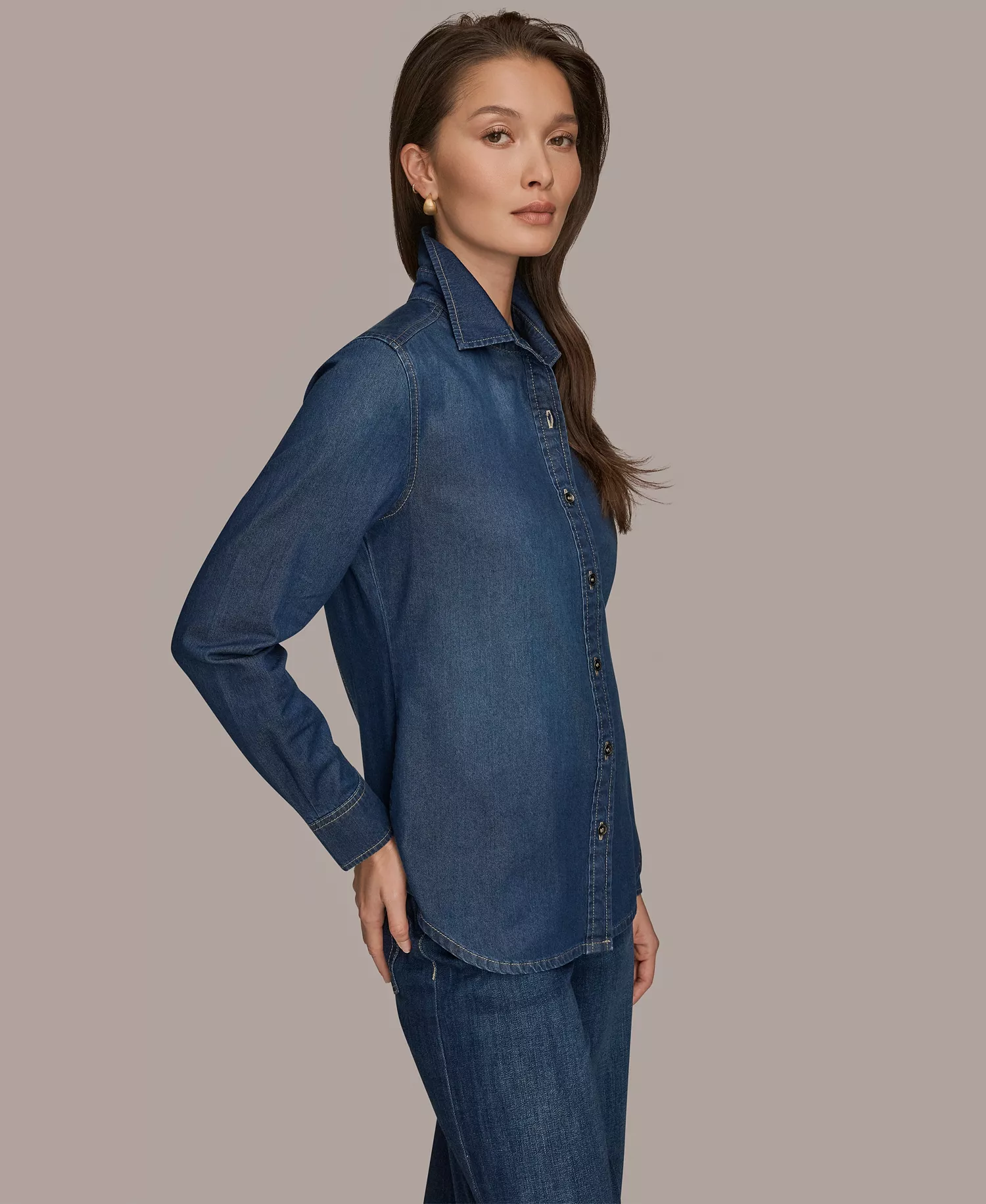Women's Luxe Denim Button Down Denim Shirt - The Taylor - L