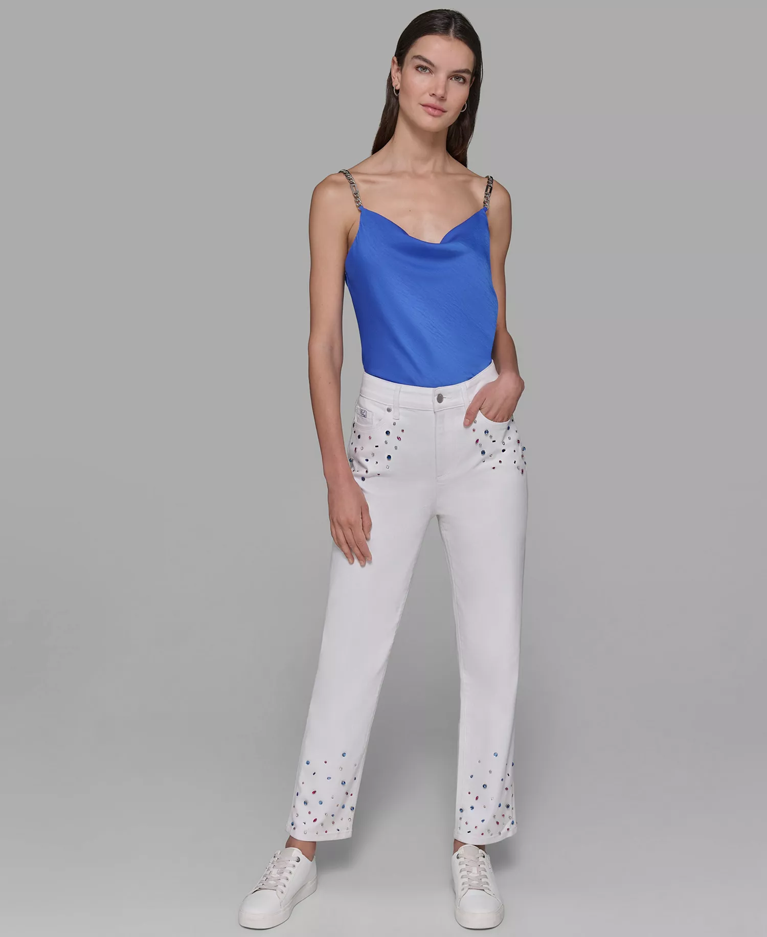 Women's Comfort Stretch Embellished Jeans - White Denim - 10