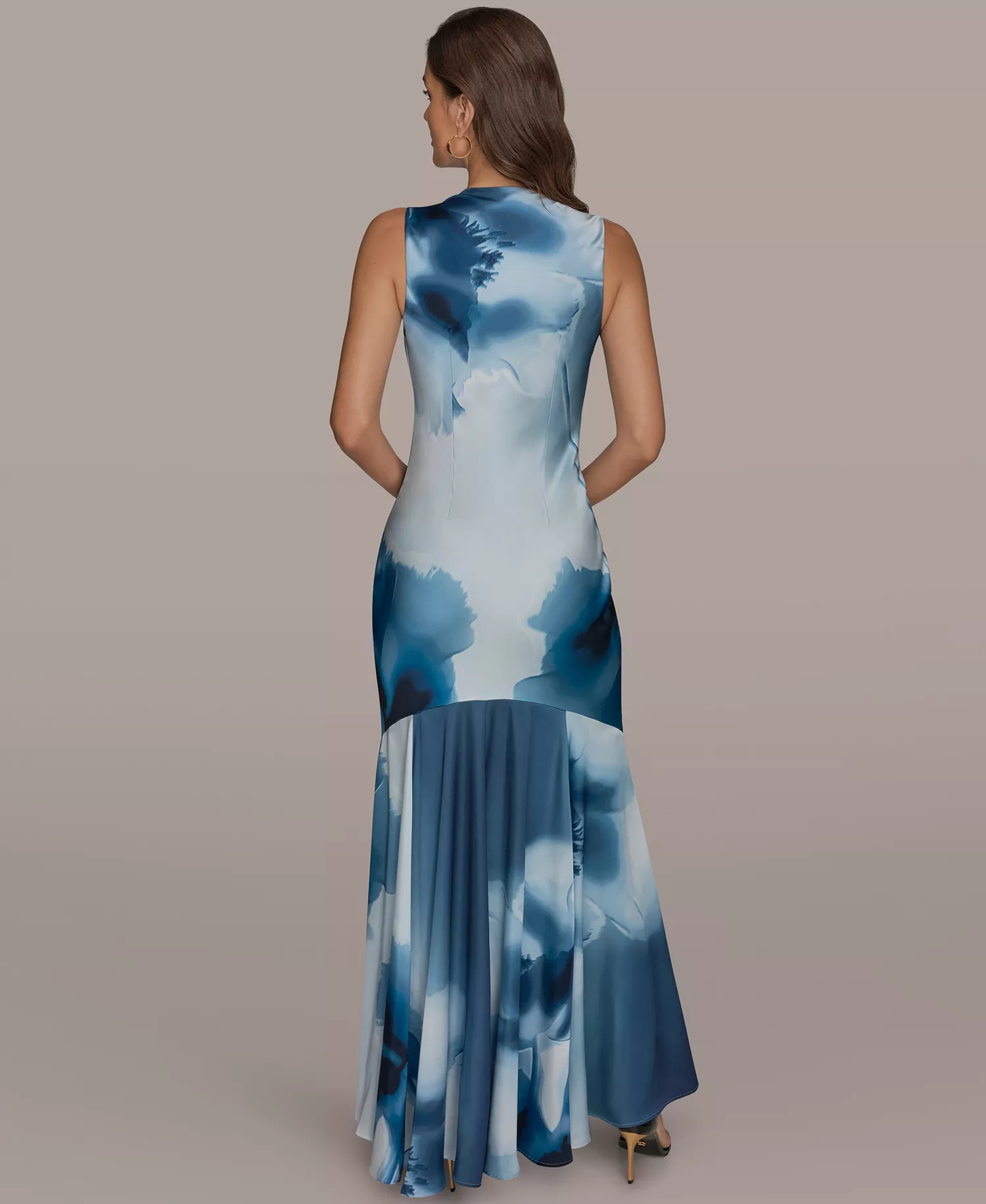 Women's Cowl Neck Floral Gown - Washed Indigo Multi - 10