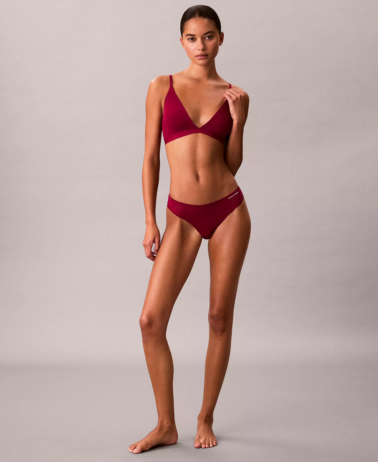 Women's Form To Body Triangle Bralette & Bikini Underwear - Beet Reed - L