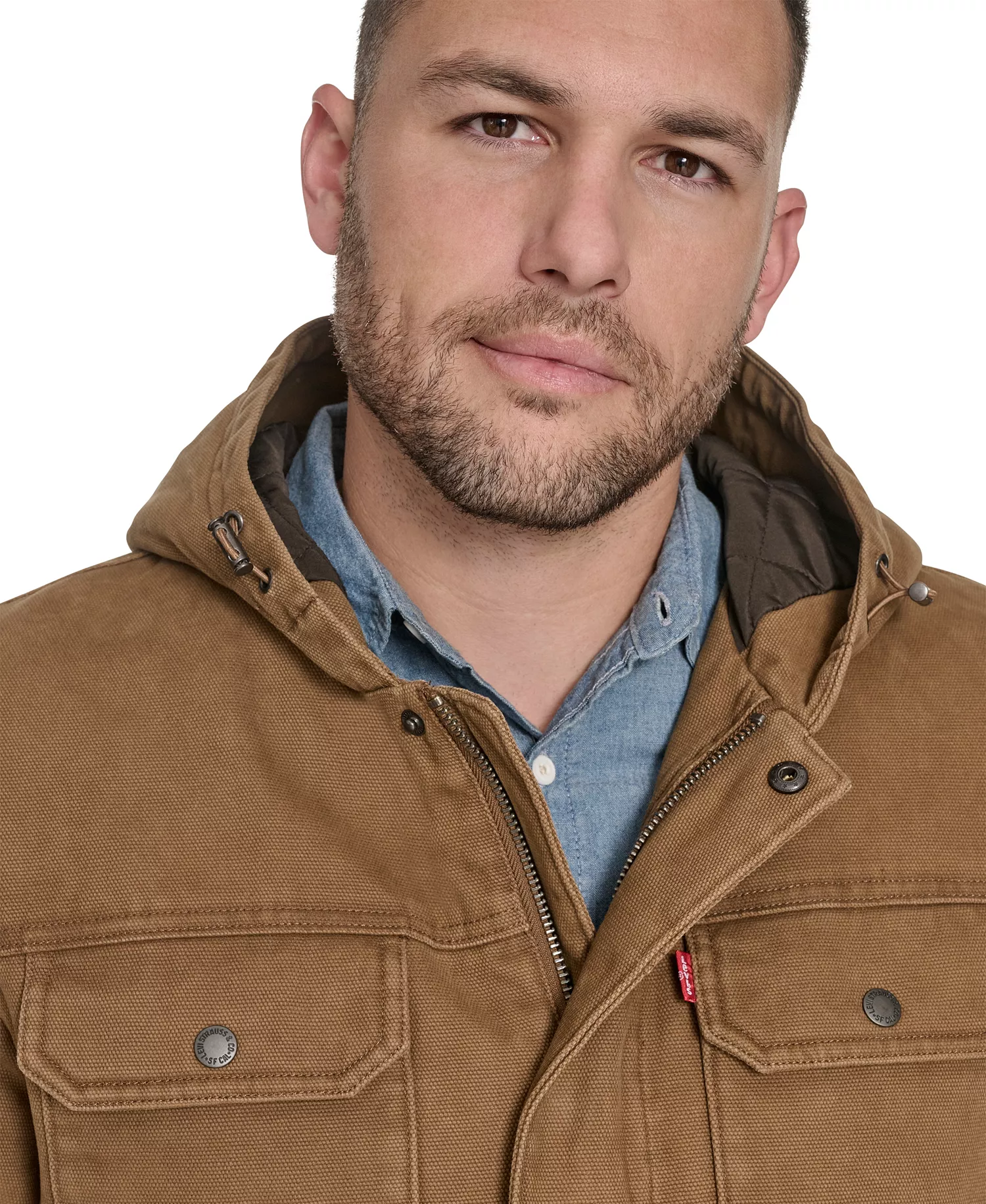 Men's Cotton Canvas Hood Jacket - Worker Brown - L