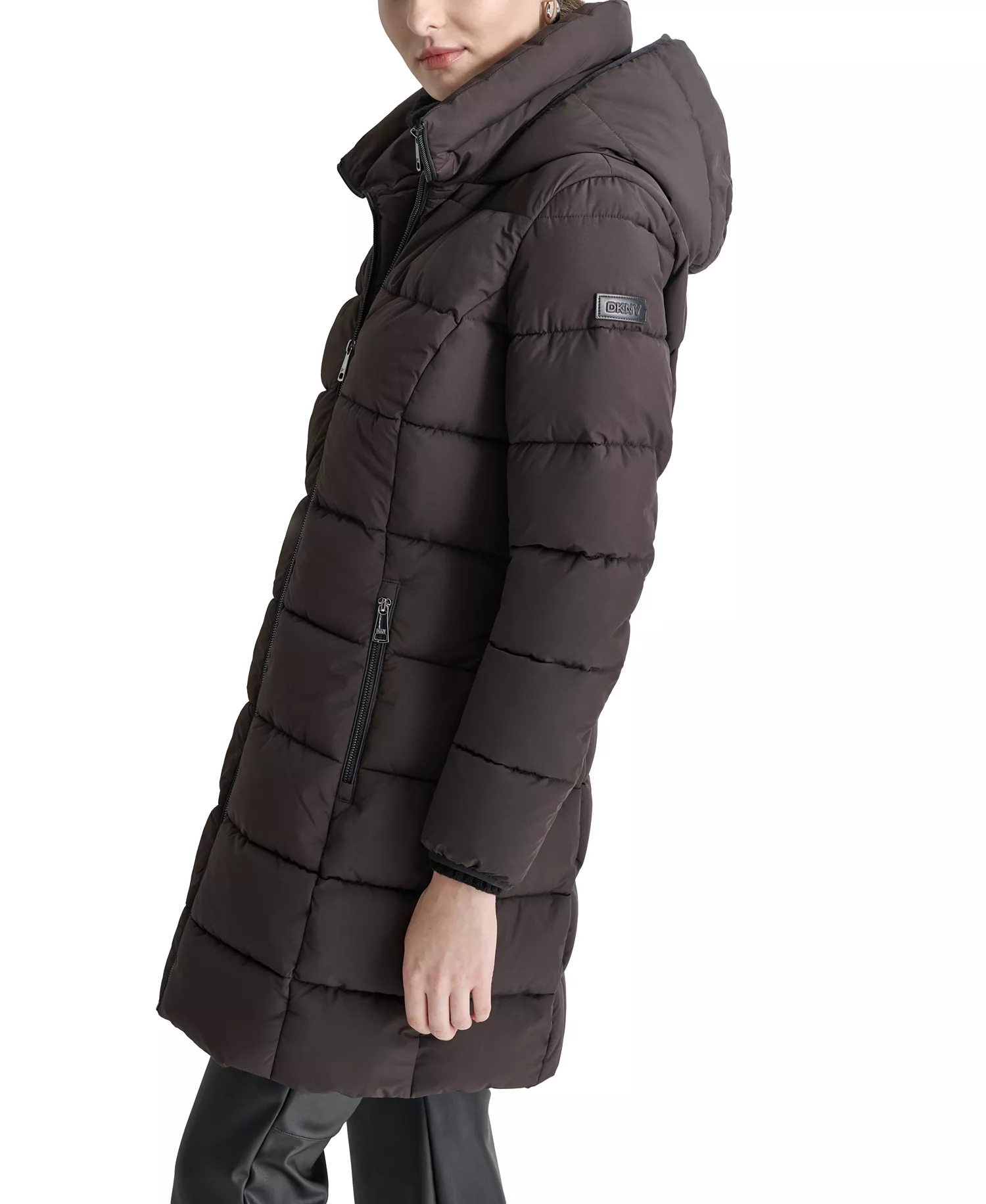 Women's Bibbed Hooded Zip-Front Puffer Coat - Bitter - M