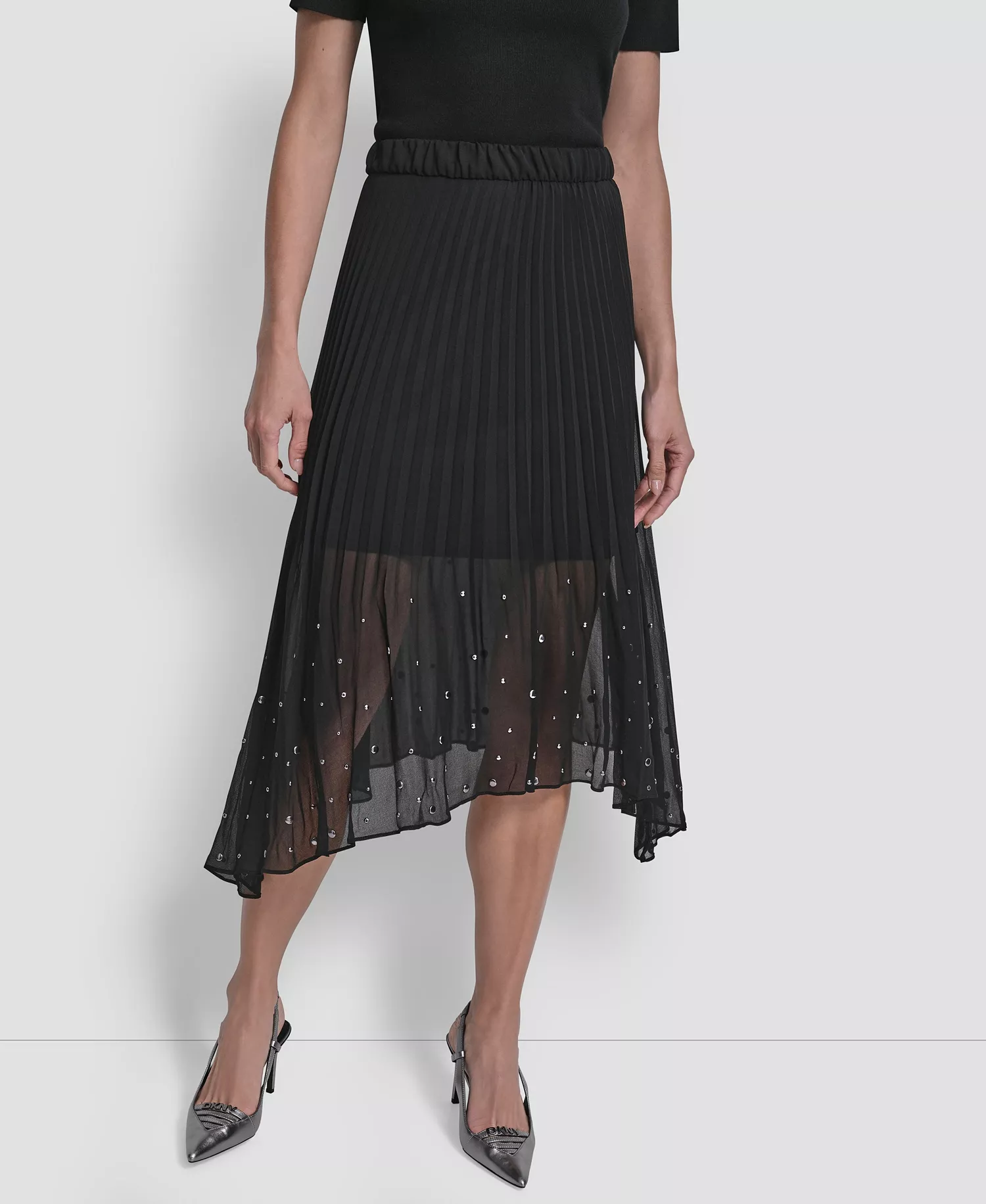 Women's Pleat Detail Pull On Midi Skirt - Black - L