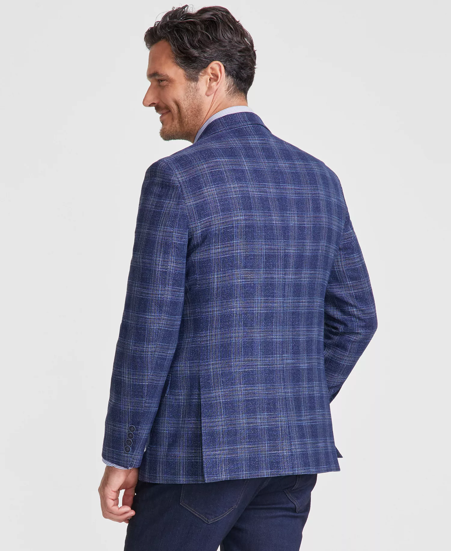 Men's Modern-Fit Stretch Pattern Sport Coat - Blue Windowpane - 36R