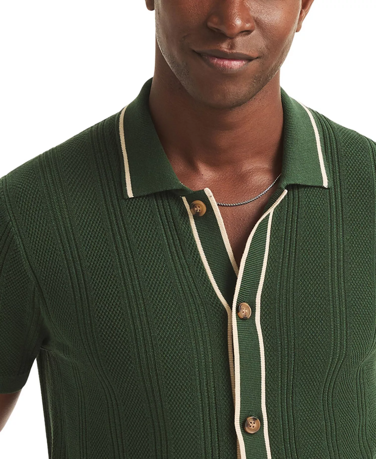 Men's Textured Open Front Polo Sweater - Kelp Seas - 2XL
