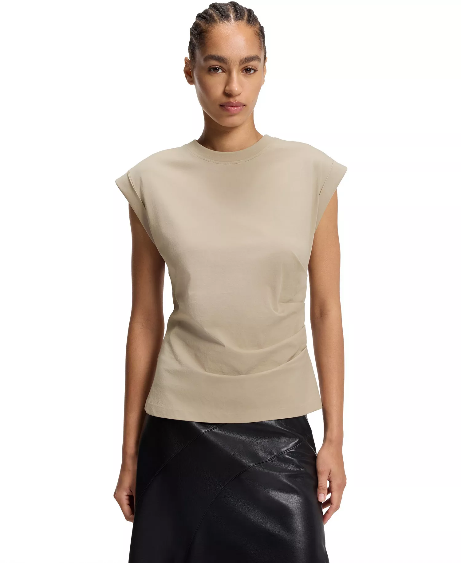 BOSS by Women's Mercerized-Cotton Slim-Fit T-Shirt - Open Beige - L