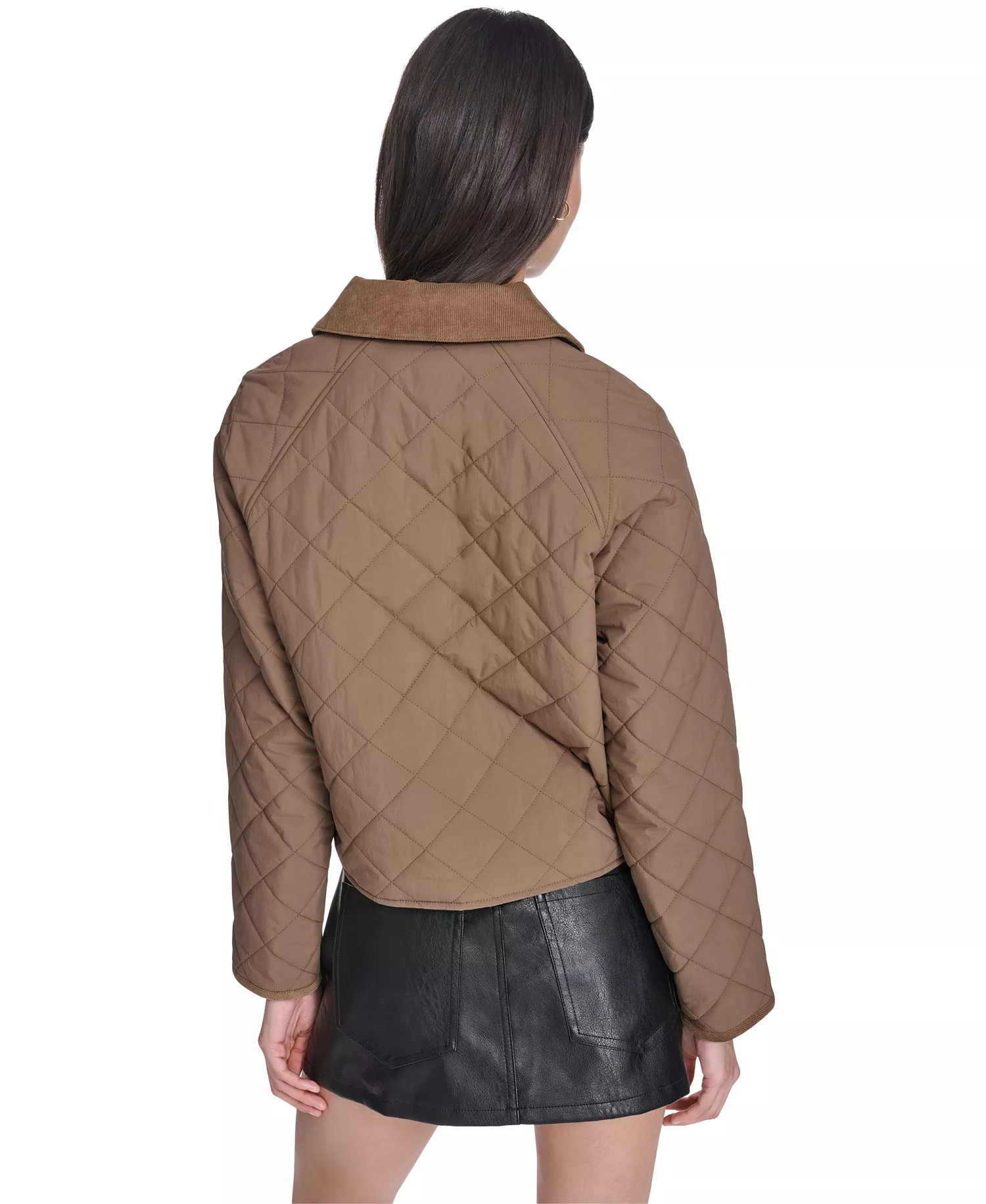 Women's Quilted Corduroy Collar Jacket - Bison - L