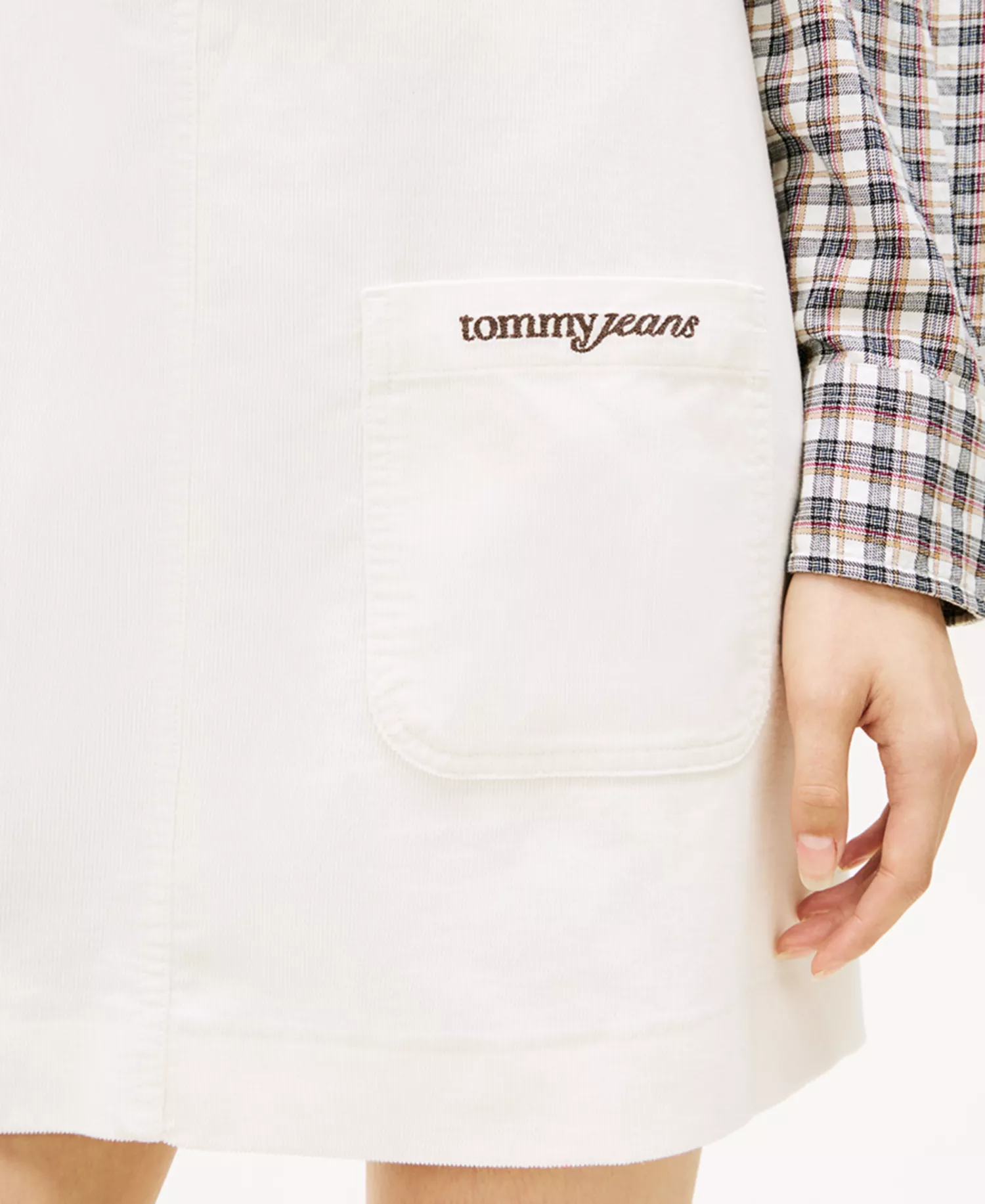 Women's Corduroy Pinafore Scoop Neck Dress - Ancient White - L