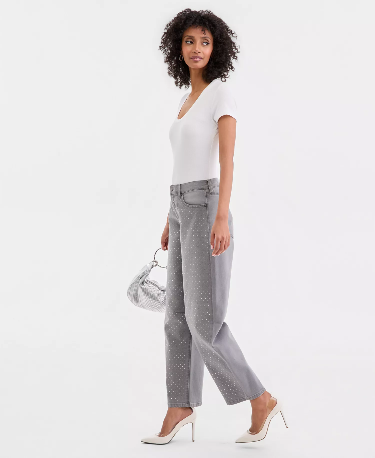 Women's High-Rise Rhinestone Barrel-Leg Jeans, Macy's Exclusive - Perry Wash - 0