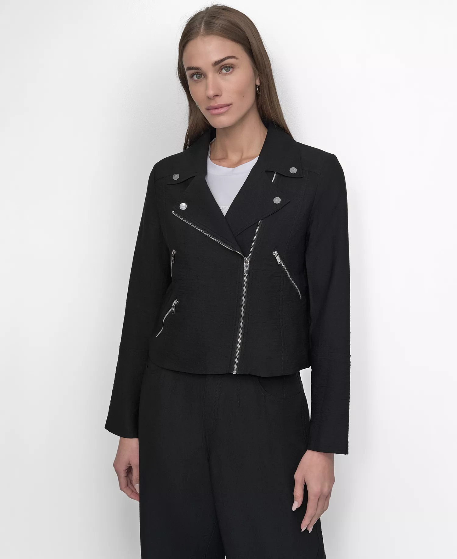 Women's Zipper Detailed Crinkle Jacket - Black - L