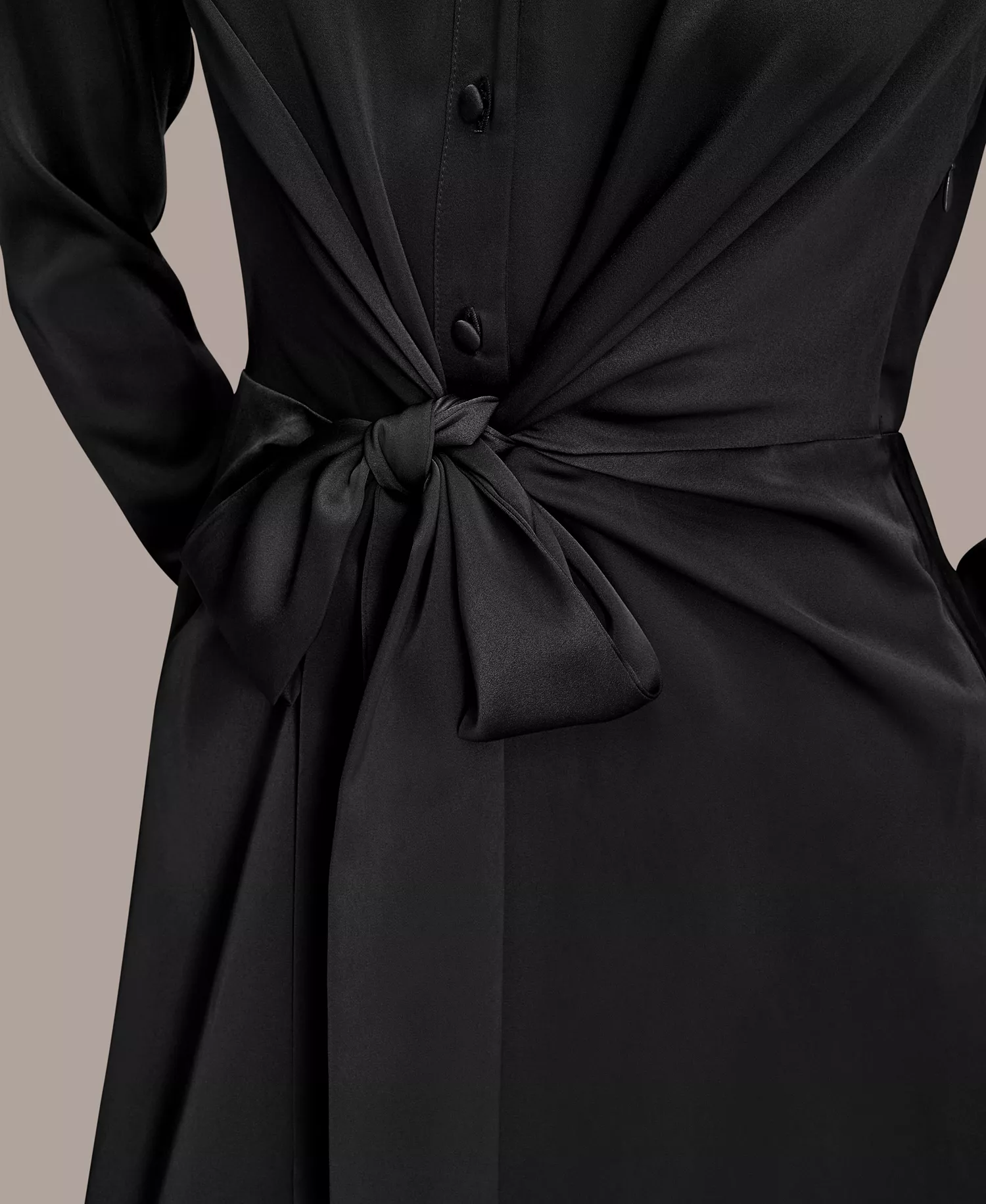 Women's Tie Front Shirt Dress - Black - 10