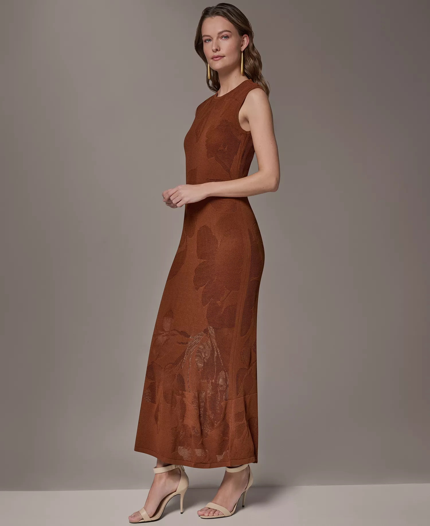 Women's Crew Neck Midi Dress - Cognac - L