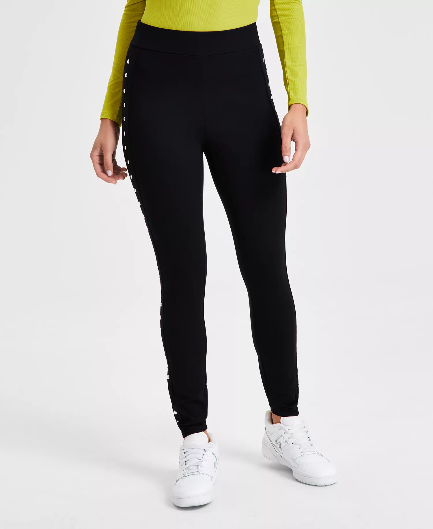 Women's Side-Studded Leggings, Created for Macy's - Deep Black - XS