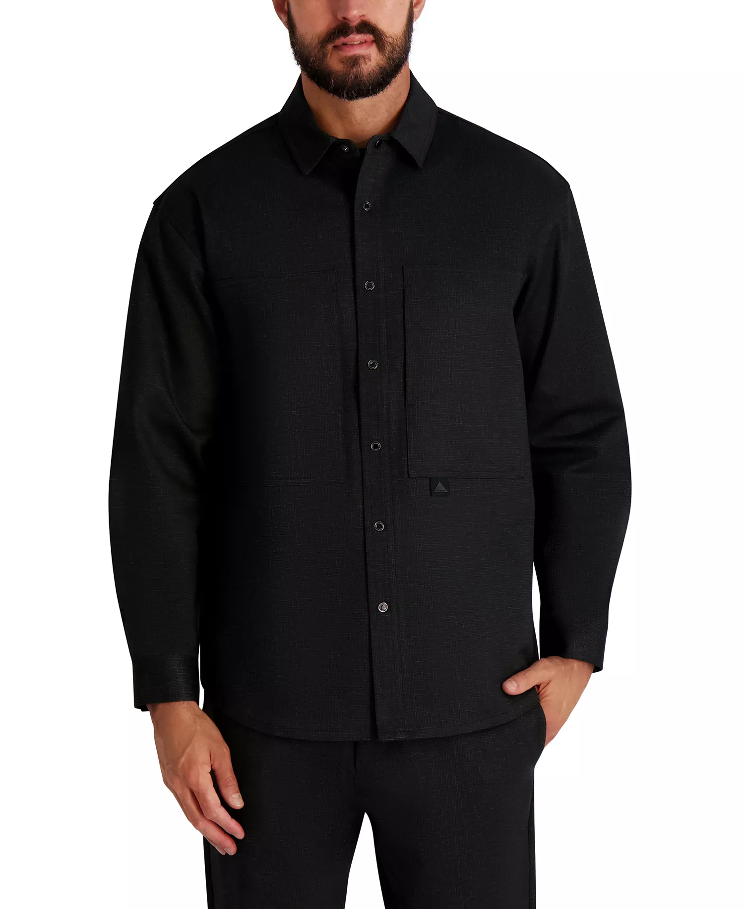 Men's Houndstooth Pattern Utility Jacket - Black - L