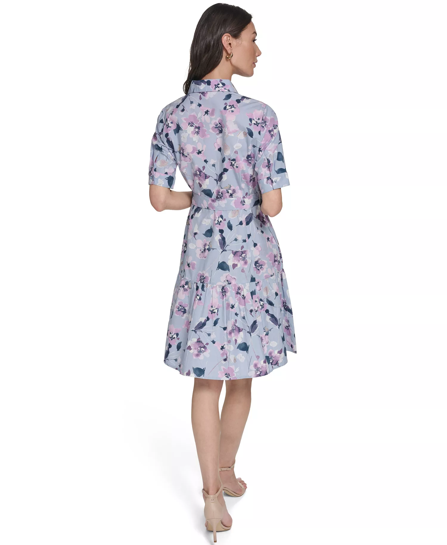 Women's Short-Sleeve Collared Shirt Dress - Slate Multi - 10