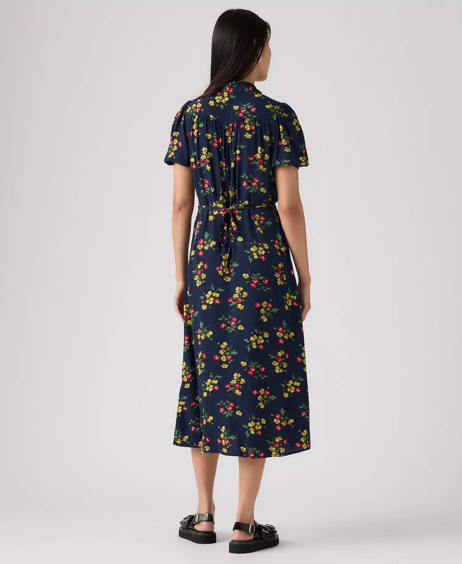 Premium Women's Rosa Short Sleeve Midi Dress - Navy - L