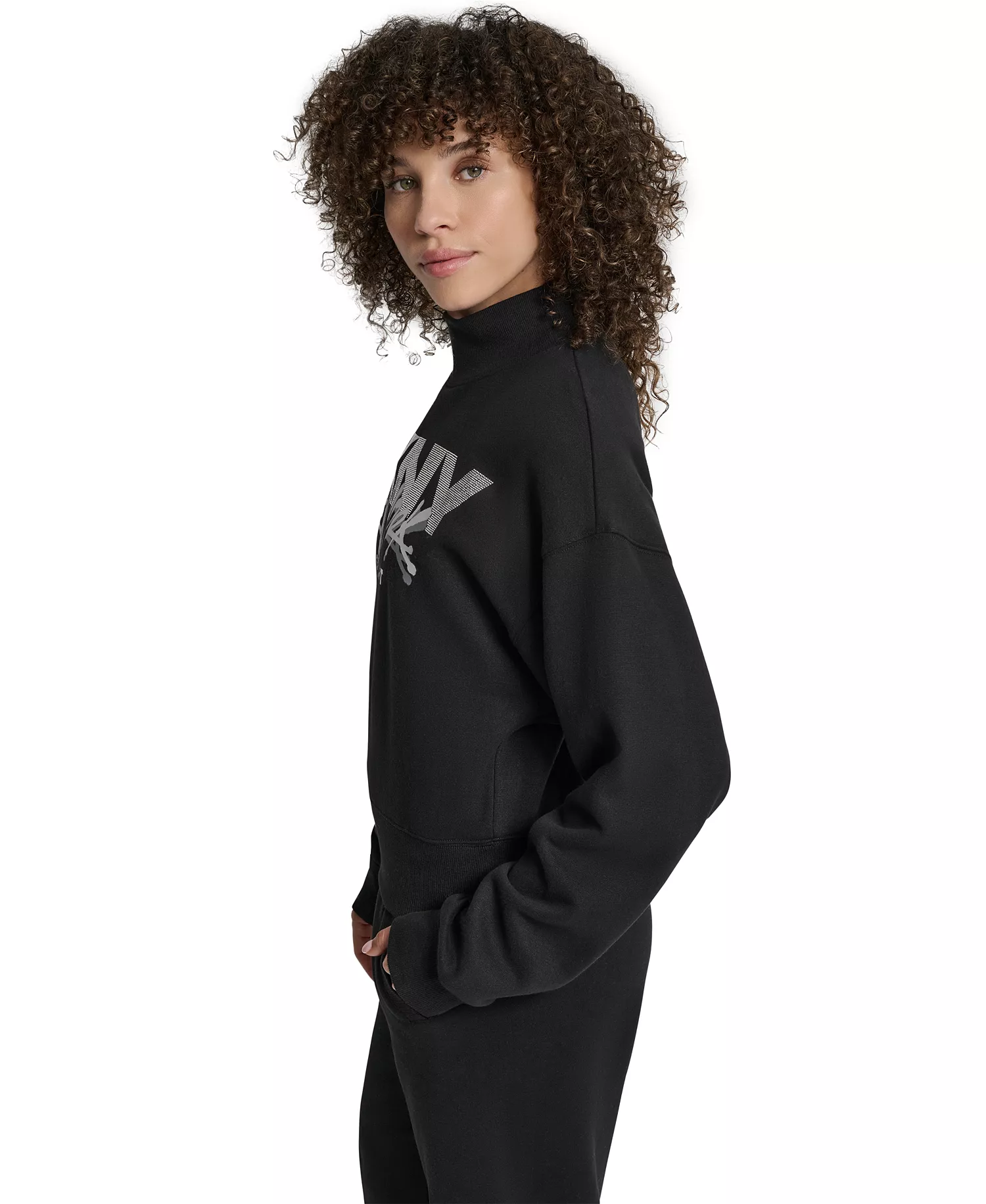 Women's Graffiti New York Logo Oversized Mock Neck Sweatshirt - Black/Grey Space Dey ll - L