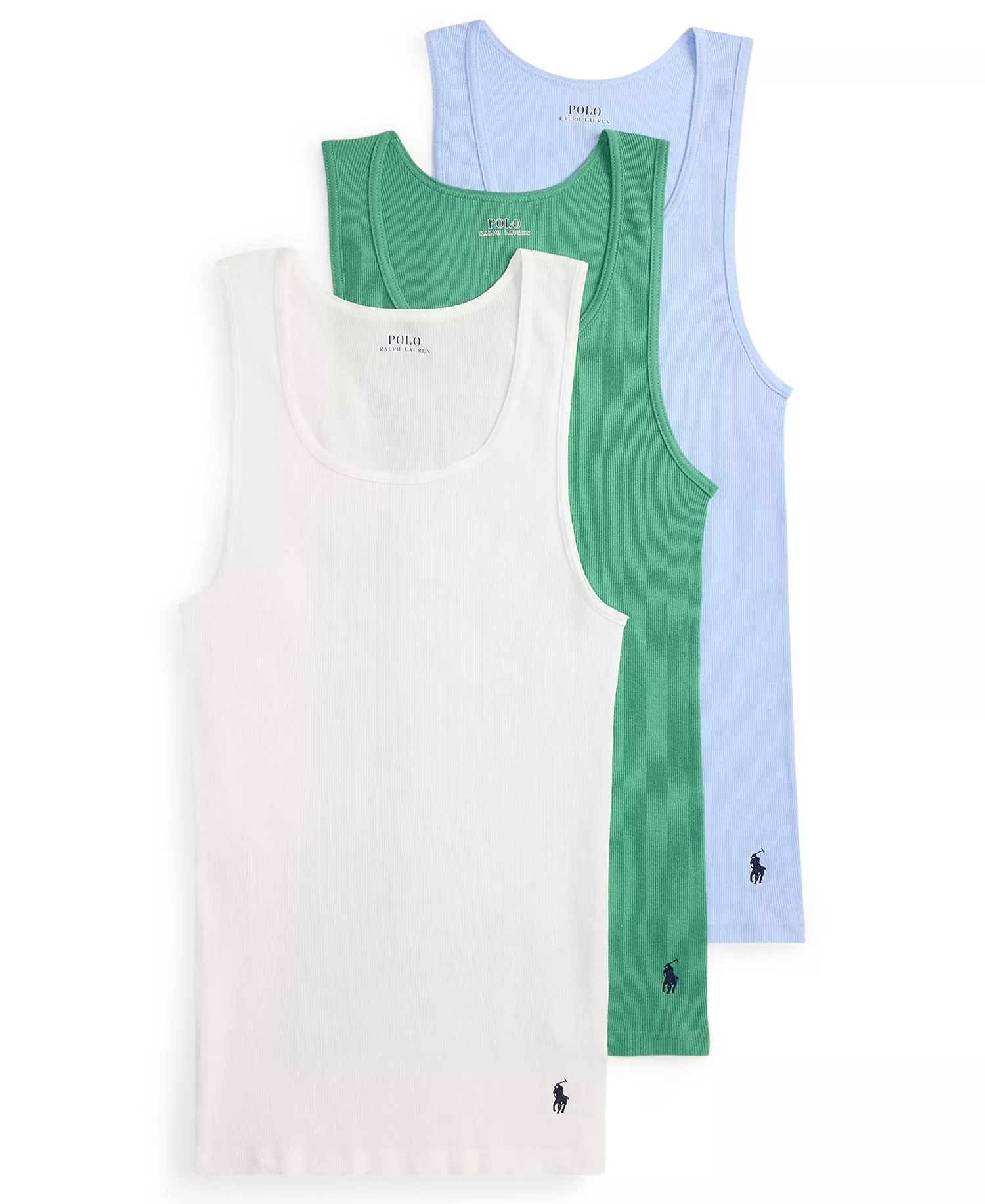 Men's 3-Pack Cotton Classic Tank Tops - White/Raft Green/Office Blue - L