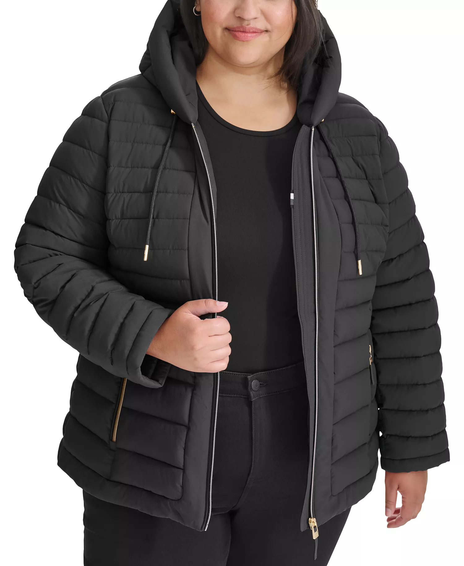 Plus Size Hooded Packable Puffer Coat, Created for Macy's - Black - 0X