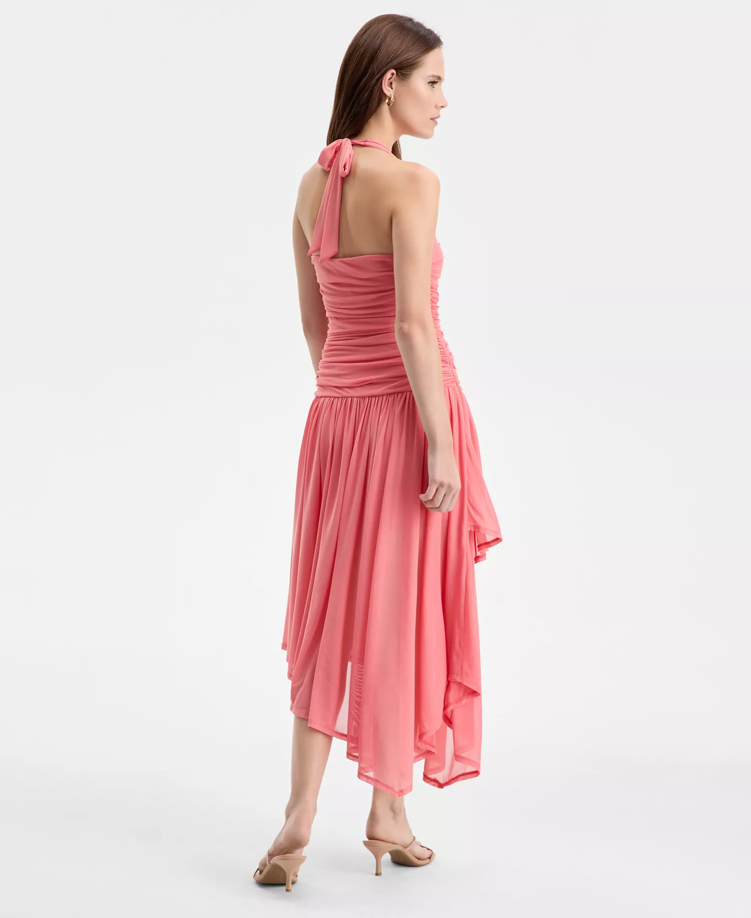 Women's Ruched Halter-Neck Dress, Macy's Exclusive - Guava - L