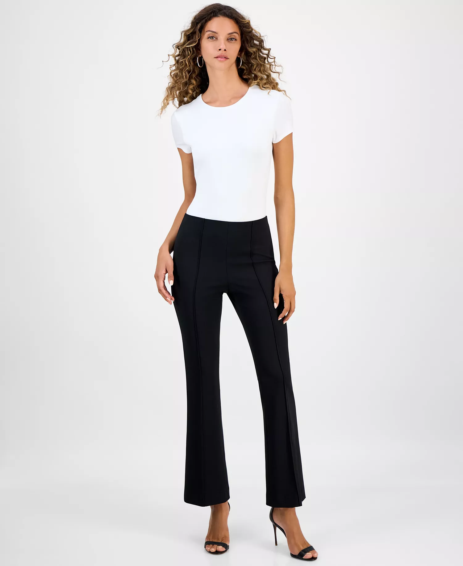 Women's Crepe High-Rise Flared-Leg Pants, Macy's Exclusive - Black - L