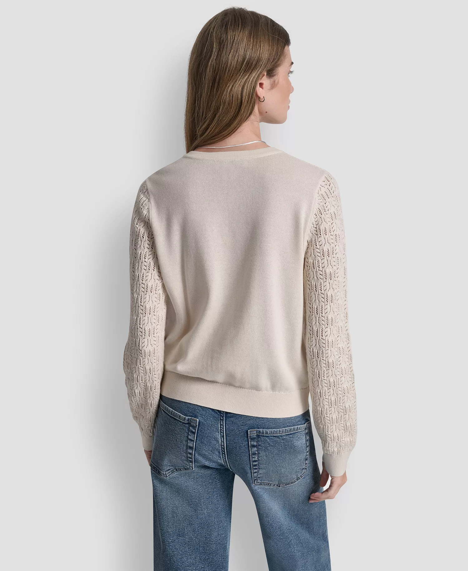 Women's Crew Neck Long-Sleeve Cardigan Sweater - Eggnog - L