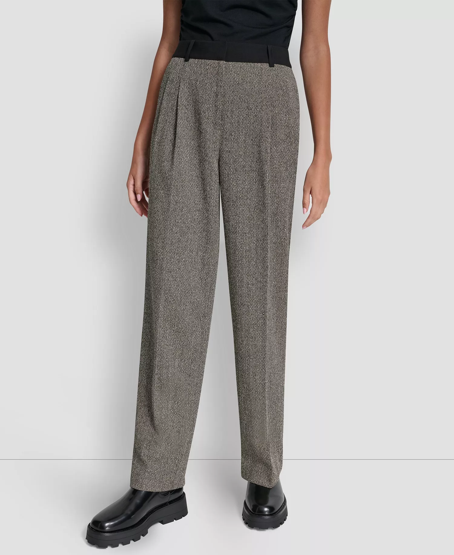 Petite Double Pleat Trousers - Black / Travertine - 2P