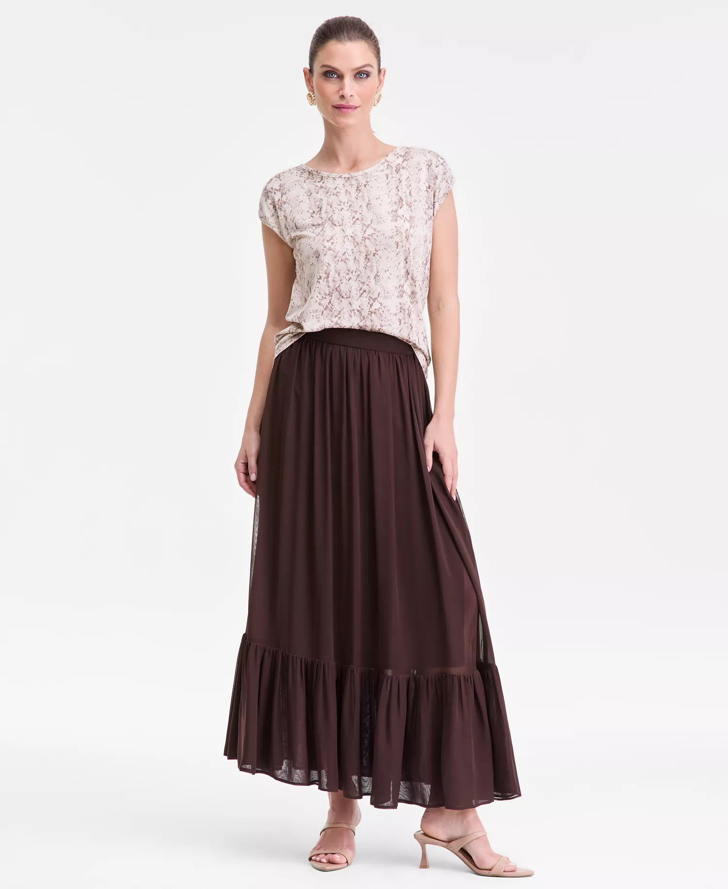 Women's Chiffon Maxi Skirt, Macy's Exclusive - Cocoa Powder - 2XL